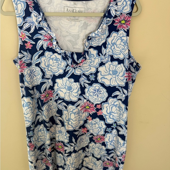 AnaClare dress blue floral sleeveless cotton spandex size XL - Picture 5 of 6